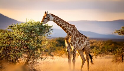 giraffe reaching for leaves african safari wildlife