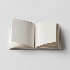 Open blank book with cream pages on white background