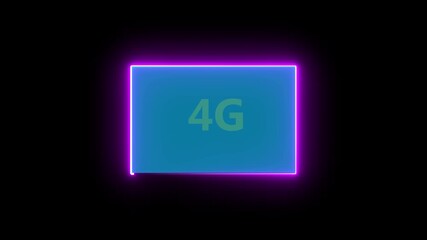 Neon glowing 4g signal animation. Glowing aqua 4g frame background .