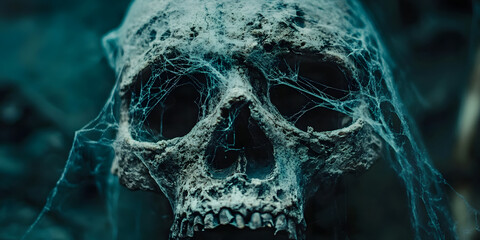 Skull Still Life Image, Dark Fantasy, Gothic Home, Cobweb Skull, Macabre Still Life, Skeleton, Spooky Skull, Human Skull, Halloween
