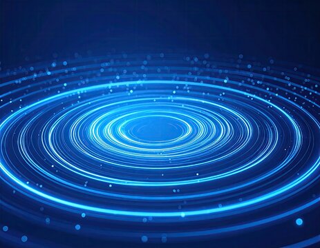 Abstract concentric circles of glowing blue light