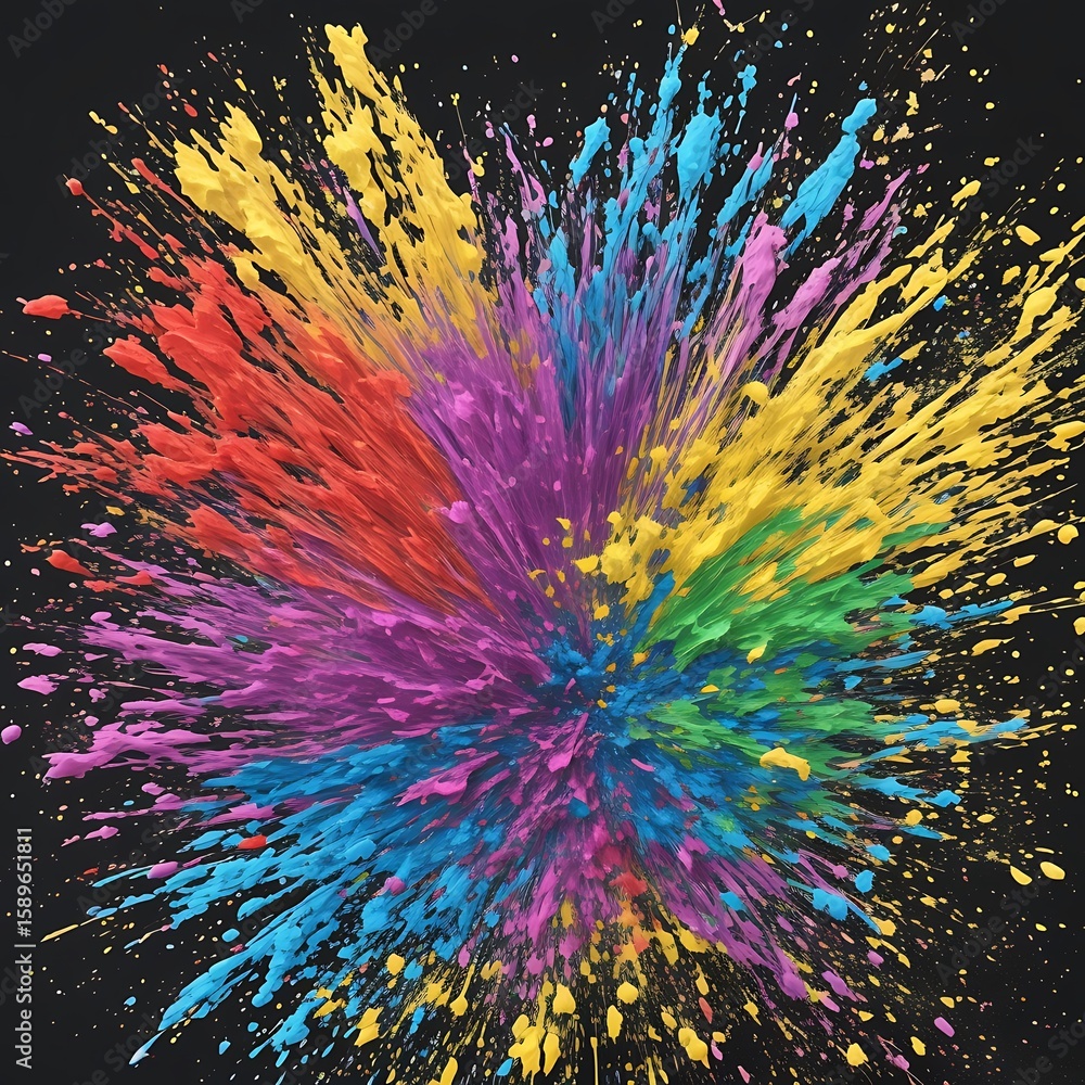 Poster a vibrant explosion of colorful paint creates an abstract splash art design with dynamic energy and 