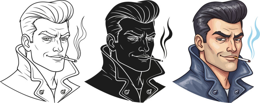 Vintage greaser man smoking cigarette vector illustration design art