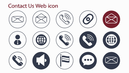 Sixteen Contact Us Web Icons Set Dark Gray White mobile icons