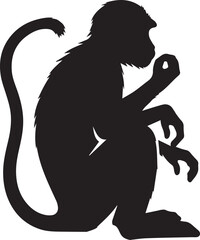 Black and White Monkey Silhouette Vector Set – Sitting, Walking, and Playing Poses