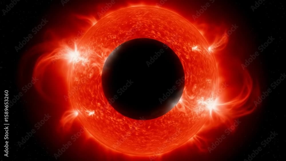 Poster planet transiting red giant star - a dramatic visualization of a planet transiting a red giant star.