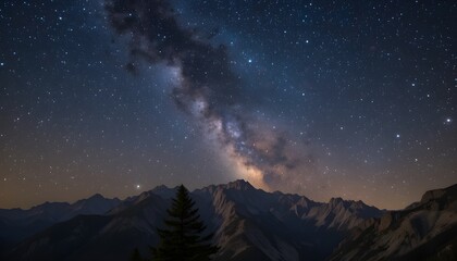 Night sky with Milky Way over mountain range, long exposure starscape, nature and astronomy