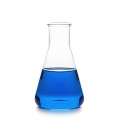 Blue liquid in an erlenmeyer flask isolated on white background
