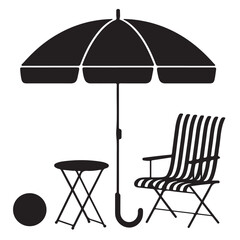 Beach chairs and colorful umbrellas evoke a relaxing summer vacation by the sea