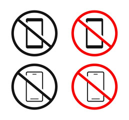 Smartphone with prohibition sign icon. Phone forbidden area symbol. No cellphone zone vector