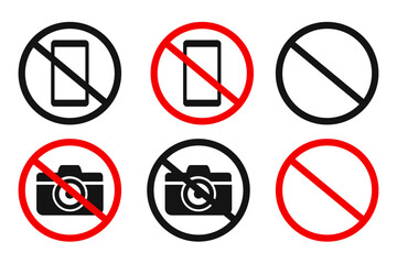 No photos, no phone or camera warning sign. prohibition on taking photos and videos. vector warning sign for print
