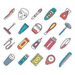 Modern Grooming and Beauty Tools Icon Set – Flat Style Vector Collection .


