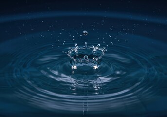 Water Drop Splash Top View Empty Space Abstract Background Blue Liquid Motion