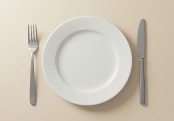 Empty Plate Top View on Table Minimalist Food Mockup Restaurant Dining Setting