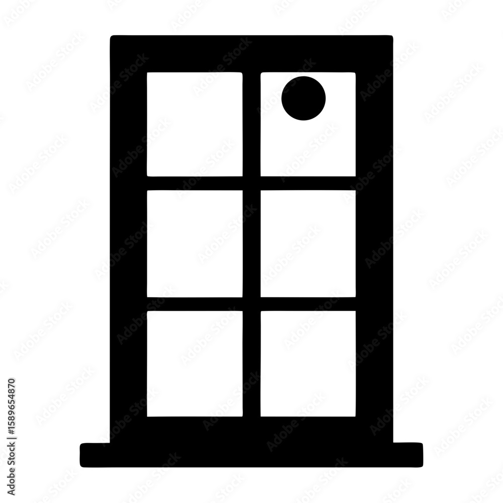Poster stylized window illustration with a round object in the upper pane