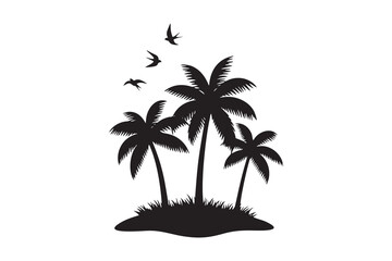 Simple palm tree silhouette icon black tropical island design isolated on white background