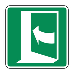 Push Left to Open Door Instruction Sign – Left-Side Door Operation Symbol for Safe Manual Access, Green and White Directional Vector Plate Isolated on Transparent Background