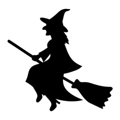 A silhouette of a witch riding on a broomstick during Halloween season