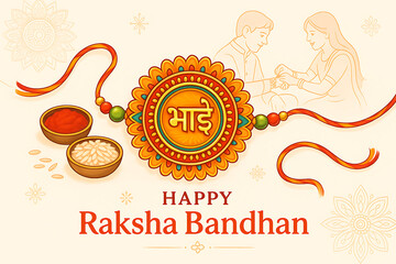 Traditional Raksha Bandhan Festival Celebration with Rakhi, Rice, and Kumkum Design