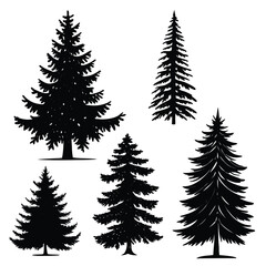 Fototapeta premium Black Silhouette Christmas Tree Collection Different Sizes