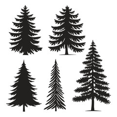 Obraz premium Black Silhouette Collection Five Different Christmas Trees