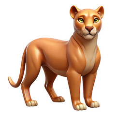 Obraz premium Stylized 3D cartoon lioness standing proudly with green eyes isolated on transparent background