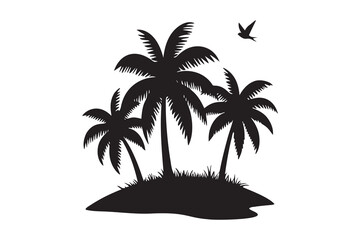 Fototapeta premium Palm tree silhouette icon in tropical beach style black minimal illustration isolated on white