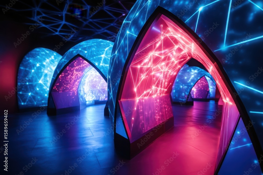 Poster dynamic glowing forms symbolizing the potential of ai-driven space missions for humanity's future --