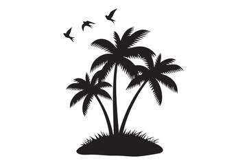 Palm tree silhouette icon in tropical beach style black minimal illustration isolated on white
