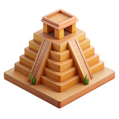 Stylized 3d mayan pyramid with stairs and temple structure isolated on transparent background
