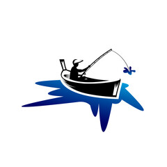 Vector icon of a fisherman sitting fishing in a boat