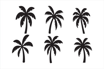 Fototapeta premium Palm tree silhouette icon in tropical beach style black minimal illustration isolated on white