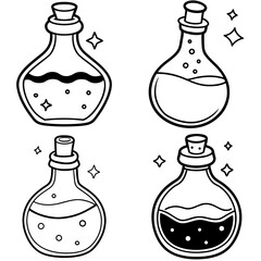 Obraz premium Glass Bottle with Magic Liquid Substance Coloring Page – Enchanted Potion Line Art Illustration for Kids and Adults