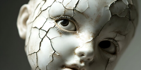 Doll Face Image, Cracked Porcelain, Creepy Doll, Broken Texture, Unique Image, Artistic Imagery, Doll Head, Porcelain Doll, Face Close Up