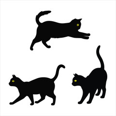 Black Cat Silhouettes Collection – Sitting, Walking, Playing Poses A vector illustration set of black cat silhouettes, perfect for Halloween pet designs