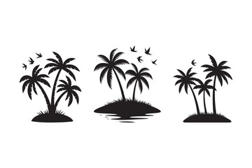 Obraz premium Palm tree silhouette icon in tropical beach style black minimal illustration isolated on white