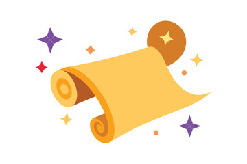 Cartoon Spell Scroll Rolled Open With Magical Sparks