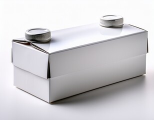 a plain white rectangular carton with a screw cap typically used for packaging liquids like milk or juice white background