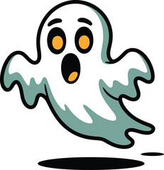 Fototapeta premium Cartoon Ghost Illustration with Open Mouth and Orange Eyes