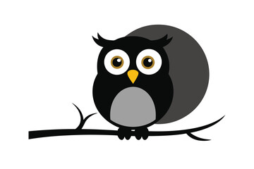 Fototapeta premium Cartoon Owl With Wide Eyes Perched On A Spooky Tree Branch