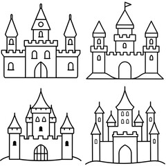 Fototapeta premium Old Castle Coloring Page – Medieval Fortress Line Art Illustration for Kids and Adults