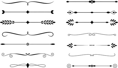 Black Decorative Divider Lines and Ornaments on White Background