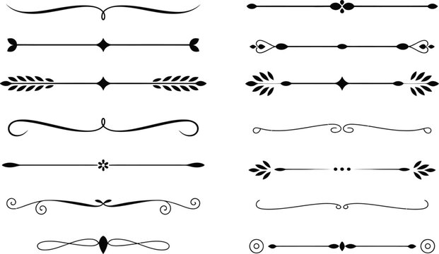 Black Decorative Divider Lines and Ornaments on White Background