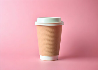 Simple takeaway coffee cup on pastel pink background