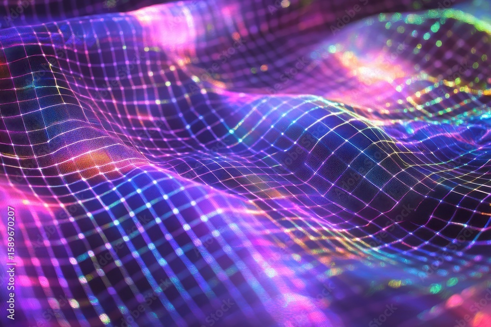 Poster dynamic glowing grids symbolizing the future of space travel and colonization through digital techno