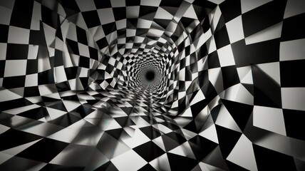 Checkered tunnel with distorted perspective