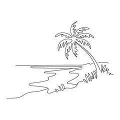 Line Drawing of Tropical Beach Scene