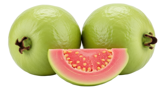 Isolated fresh guava fruit with slice