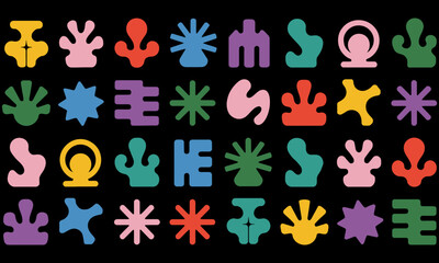 Colorful abstract shapes arranged on a black field