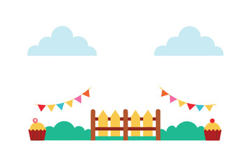 Fototapeta premium Festa Junina Layout With Straw Fence Colorful Banners